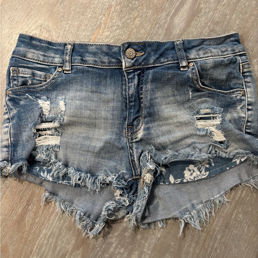 Wax Jean Blue Distressed Denim Shorts